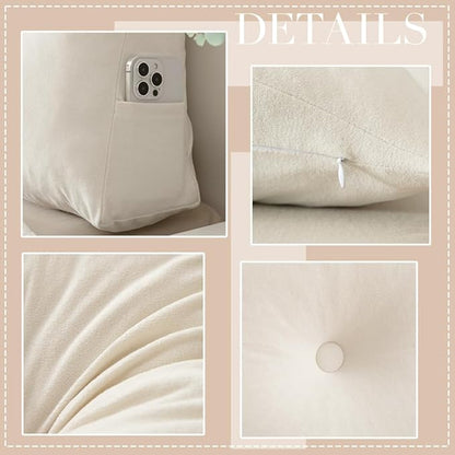Queen Size Headboard Pillow Wedge Long Backrest Positioning Support for Daybed Wedge Bed Rest Reading Pillow with Side Pockets Bolster Cushion