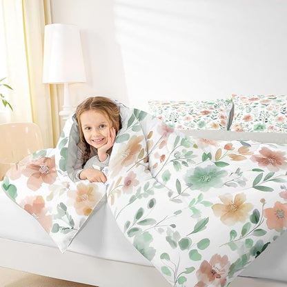 Erosebridal Cute Floral Full Comforter Set,Sage Green and Beige Flower Bedding Sets for Kids Girls,Boho Leaves Botanical Plant Bed Set,Rustic Farmhouse Room Decor,2 Pillowcases Breathable