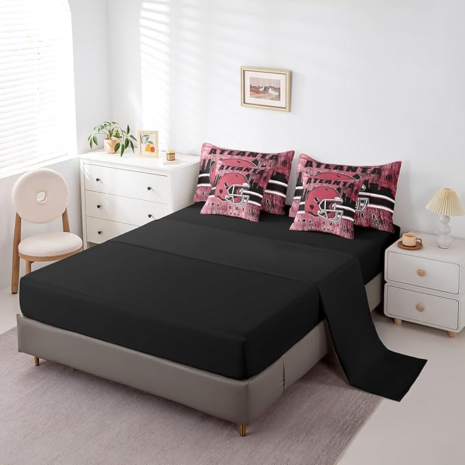Erosebridal Kids Football Bed in A Bag Gridiron Sports Bedding Set King,Brick Red Sports Helmet Comforter Sets with Sheets Rugby City Seasonal Color 7 Pieces Bed Set Bedroom Decor