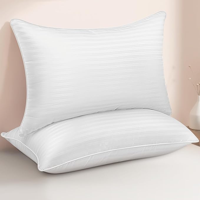 Standard Size Bed Pillows Set of 2 - Down Alternative Premium Cooling Pillows for Side, Back, and Stomach Sleepers Hotel Quality Fluffy Soft Microfiber Fill Breathable Skin-Friendly