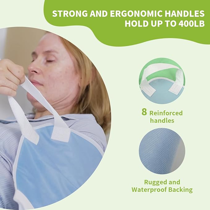 Washable Bed Pads with 10 Sturdy Handles 40”×72” Extra Large Reusable Underpads 4-Layers Leakproof Chucks Pads Washable for Incontinence (Green,1 Pack)