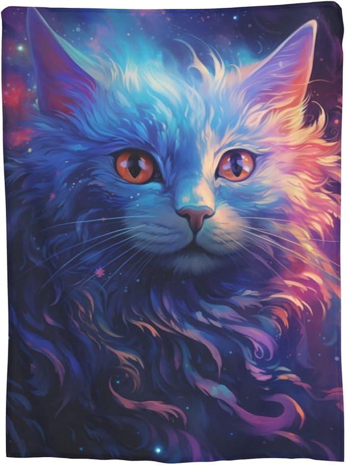 Abstract Space Cat Blanket - Colorful Galaxy Cat Flannel Throw Blanket for Home, Couch, Bed, Sofa - Soft, Fuzzy, Lightweight - Decor All Season - 80x60 Inches