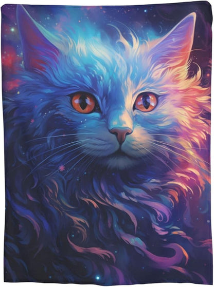 Abstract Space Cat Blanket - Colorful Galaxy Cat Flannel Throw Blanket for Home, Couch, Bed, Sofa - Soft, Fuzzy, Lightweight - Decor All Season - 80x60 Inches