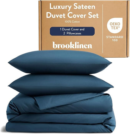Brooklinen Luxury Sateen Duvet Cover Set - King/California King Size in Abyss Blue - 100% Cotton, 3 Piece Set Includes 1 Duvet Cover and 2 Pillowcases