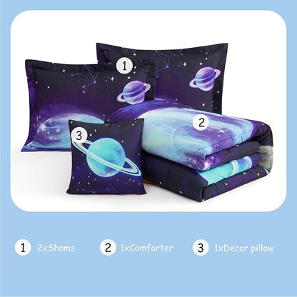Kids Comforter Set Full Size for Boys, Rocket Bedding Sets, 4 Pieces Bed in A Bag with 1 Comforter, 1 Decor Pillow, 2 Pillow Shams