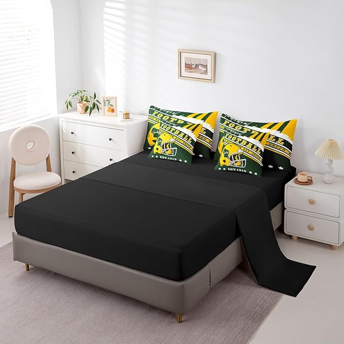 Erosebridal Football Seasonal Queen Bedding Sets for Boys Girls Adults Football Illustration Comforter + Flat Sheet + Fitted Sheet + 2 Pillowcases + 2 Throw Pillow Covers