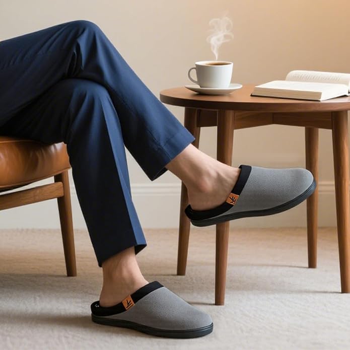 Memory Foam Mens Slippers Slip-On Comfy House Slippers for Men Indoor Outdoor Non-Slip Warm Winter Men’s Bedroom Slippers Size
