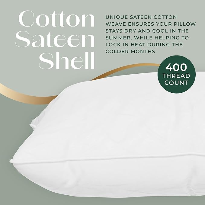 Standard Size Pillow, European Goose Down 800FP - Firm Luxury Hotel Pillow for a Luxury Bed