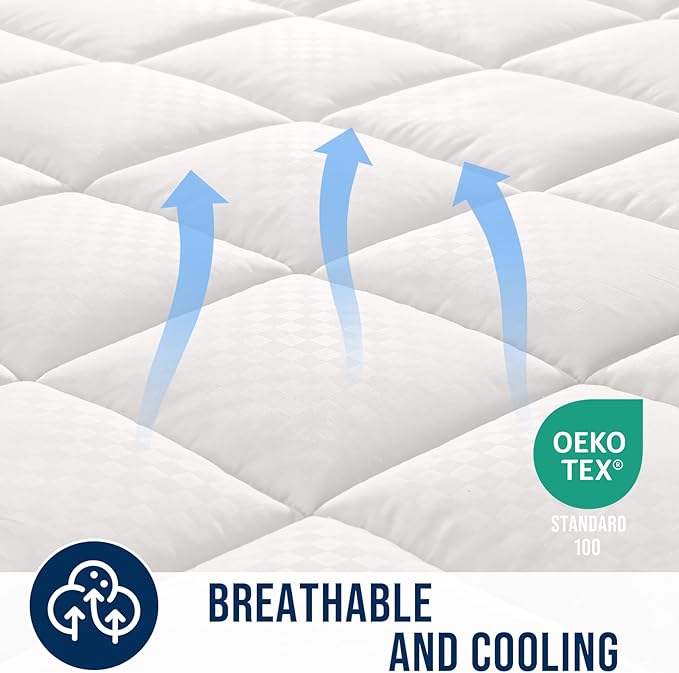 OLANLY Twin XL Quilted Fitted Mattress Pad – Soft Down Alternative Pillow Top Mattress Topper, Cooling Comfort Breathable Mattress Cover, Machine Washable Deep Pocket Mattress Protector, Off White