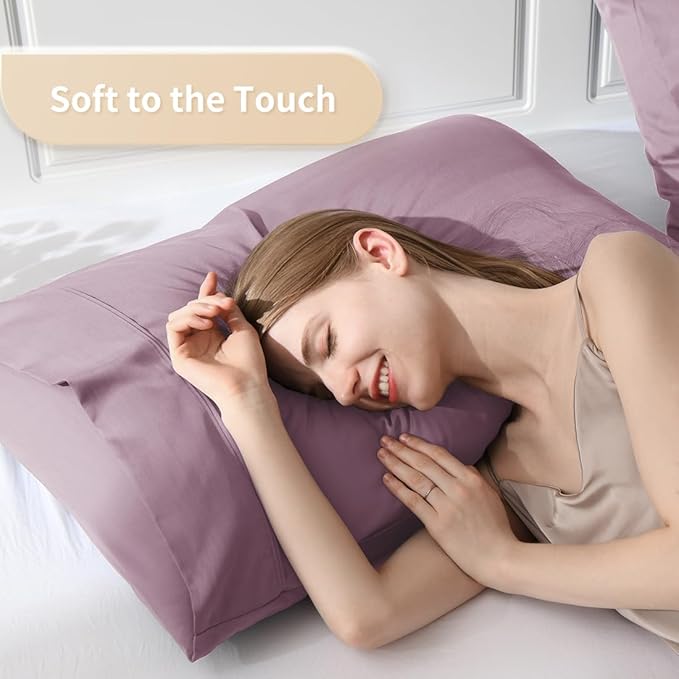 Standard Pillowcases, Cooling Viscose from Bamboo Pillow Covers with Envelope Closure, Soft Moisture-Wicking for Hot Sleepers, Hair and Skin-Friendly, Light Purple, 2 Pack