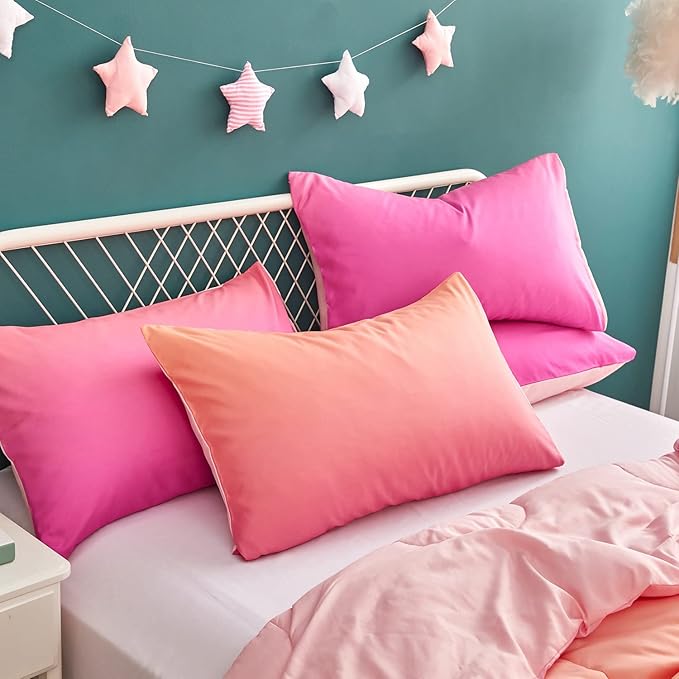 Yogeneg Rainbow Kids Comforter Sets Full/Queen Size for Teen Girl &Boys Women, Pink Orange Ombre Comforter with 2 Pillowcase, Microfiber 3 Piece Bedding Set,All Season (Rainbow D, Queen)