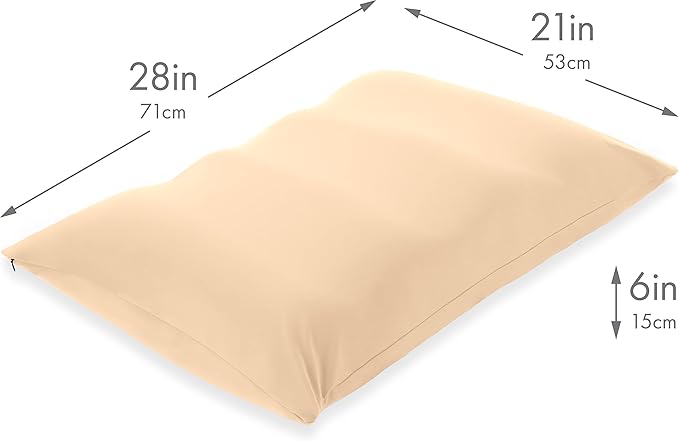Cover Only for Premium Microbead Bed Pillow, X-Large Extra Smooth - Ultra Comfortable Sleep with Silk Like Anti Aging Cover 85% Spandex/ 15% Nylon Breathable, Cooling Barely Beige