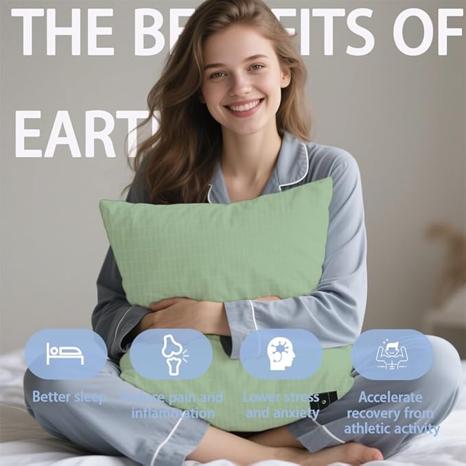 Ali King Grounding Pillowcase, 5% Conductive Silver + 95% Soft Cotton King Size Earth Grounding Pillow Cases with Grounding Cord for Improve Sleep (Green, King (20x36inches))