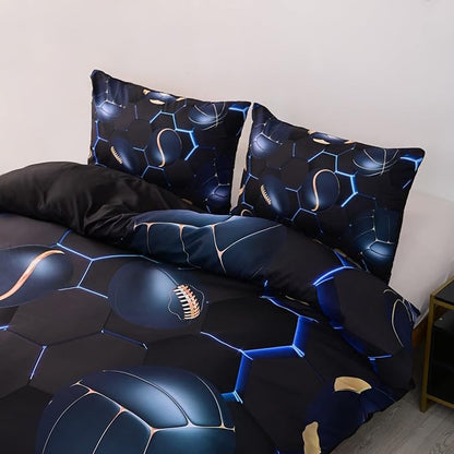 CVHOUSE Football Comforter Set Cover Full Size,Honeycomb Basketball Bedding Set for Boys Teens,Geometric Lightweight Baseball Duvet Cover Set Soft,3 Pieces,Boys Sport Theme Room Decor,Full 79'x89'