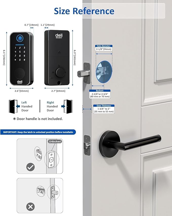 Smart Deadbolts Lock, Bluetooth Fingerprint Door Lock,5 in 1 Keyless Entry Door Lock with App Control,Electronic Touchscreen Keypad,Easy Installation,IP65,Matte Black