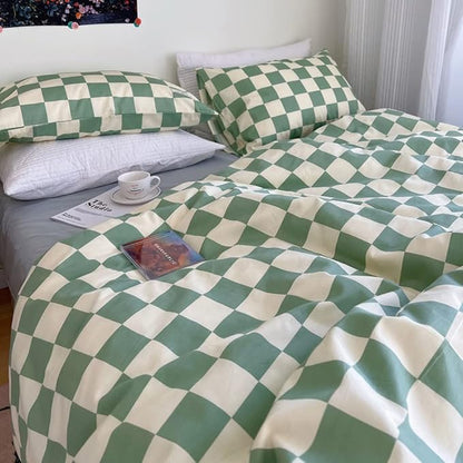Wellboo Green White Plaid Comforter Sets Full Size Women Men Sage Checkerboard Grid Bedding Comforters Cotton Boys Girls Modern Grass Green and White Checkered Geometric Quilts Luxury Abstract Bed