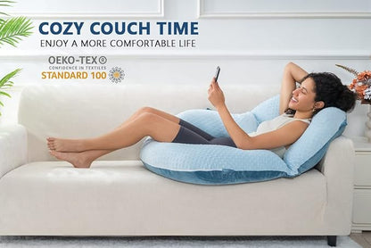 INSEN Reading Pillow, Back Pillow for Sitting in Bed and Couch, Gaming Pillow for Adults, Sit Up Support for Bed (Upgrade-Dot Velvet-Blue)