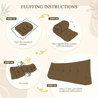Headboard Pillow Queen, Large Triangular Wedge Headboard Pillow for Reading and Resting, Backrest Positioning Support Pillow with Removable Cover (Brown)