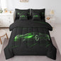 Feelyou Green Race Car 7 Piece Bedding Set King Size for Kids Boys Extreme Sport Games Comforter Set with Sheets Teens Toddler Fast and Furious Bed in a Bag Cool Modern Bed Set