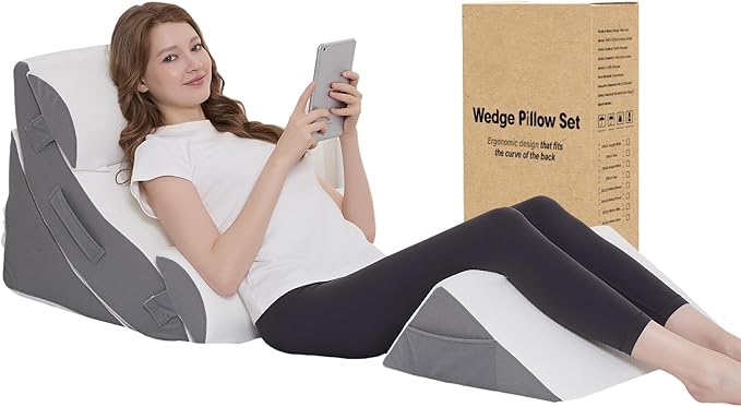 Wedge Pillow Set for After Surgery – 5PCS Orthopedic Bed Wedge Pillow Set for Sleeping, Body, Back and Leg Pain Relief Comfortable & Adjustable Support Pillows-Anti Snoring (White)