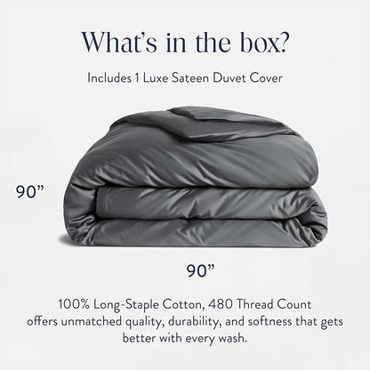 Brooklinen Luxury Sateen Duvet Cover - 100% Cotton, Full/Queen Size in Slate Grey with Extra-Long Corner Ties and Button Closure - Best Full/Queen Duvet Covers
