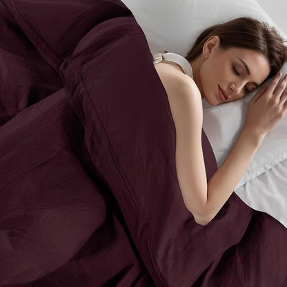 NEXHOME PRO Oversized King Duvet Cover Set – 100% Certified Organic Cotton with Washed Feel & Linen-Like Texture, Comfortable & Breathable, Home Bedding Set Burgundy (No Comforter) 12098N
