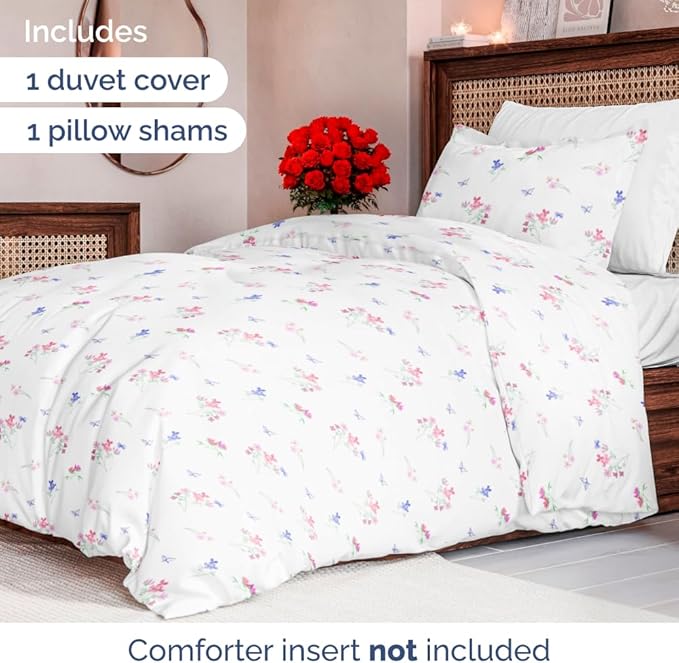Duvet Cover Twin/Twin XL Size Set - Extra Soft Floral Duvet Cover 68 x 90 with 1 Pillow Sham - Comfy, Cozy, Breathable Floral Bedding Set - Hotel Luxury & Fade Free with Zipper Closures & Ties - Posy