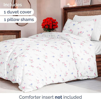 Duvet Cover Twin/Twin XL Size Set - Extra Soft Floral Duvet Cover 68 x 90 with 1 Pillow Sham - Comfy, Cozy, Breathable Floral Bedding Set - Hotel Luxury & Fade Free with Zipper Closures & Ties - Posy