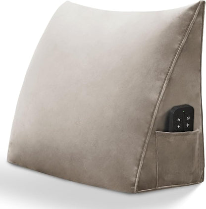 Triangular Reading Pillow Wedge Headboard Back Support Pillow for Sitting up in Bed Daybed Bolster Backrest Couch Sofa Corner Cushion Medium Velvet Taupe