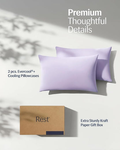 REST® Evercool®+ Cooling Pillowcases King - 2 Pillowcases for Sensitive Skin, Silver Infused Fabric for Hygienic Sleep, Silky Smooth for Curly Hair, High Elastic for Snug Fit (19x35 inches)