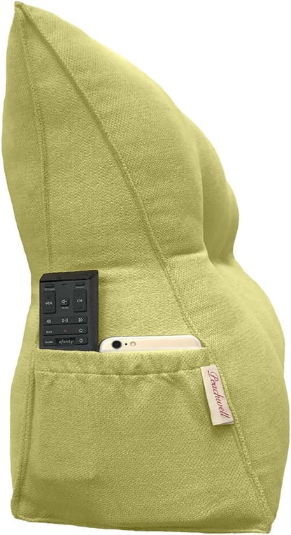 Triangular Reading Bed Rest Pillow Large Bolster Cushion Headboard Backrest Wedge Pillow with Removable Cover and Two Large Side Pockets (Lime, 47 x 8 x 20 inches)
