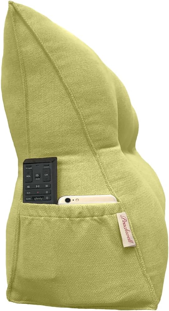 Triangular Reading Bed Rest Pillow Large Bolster Cushion Headboard Backrest Wedge Pillow with Removable Cover and Two Large Side Pockets (Lime, King: 78 x 8 x 20 inches)