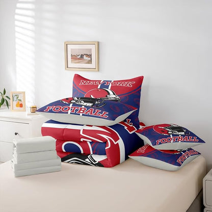 Feelyou Football Comforter Set with Sheets 7 Piece King Size Ball Games Bed in a Bag Kids Boys Girls Rugby Bedding Set City of Footballs Bedroom Decor Rugby Sports
