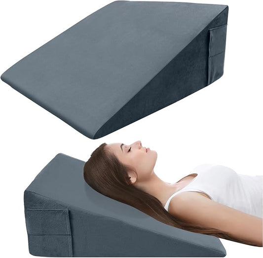 Memory Foam Bed Wedge Pillow (10"x24"x24") - Acid Reflux & Back Pain Relief, Anti-Snoring Incline Design, Removable Washable Cover for Sleep & Post-Surgery Support