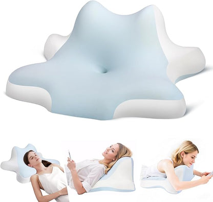 Reading Pillow for Lying, Leaning and Prone, Contour Memory Foam Pillow, Ergonomic Cervical Pillow for Neck and Shoulder Pain Relief, Bed Wedge Pillow Blue