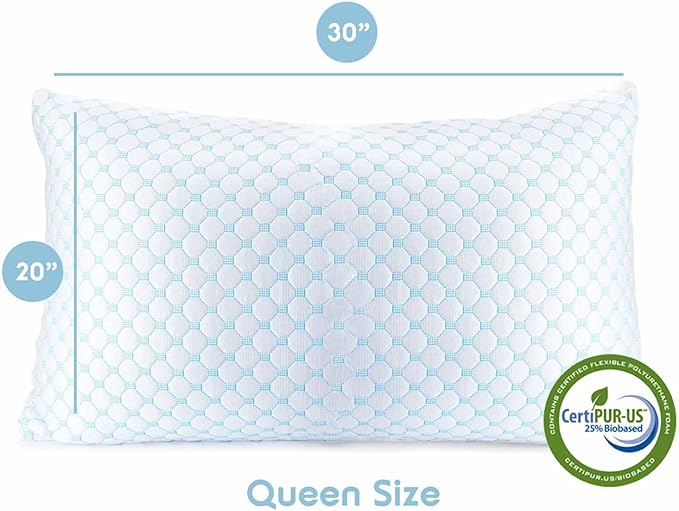 Nestl Cooling Pillow for Sleeping 2 Pack, Luxury Shredded Memory Foam Pillows Queen Size Set of 2, Adjustable Cold Gel Pillows for Hot Sleepers Supportive Cool Pillow for Side Back Stomach Sleepers