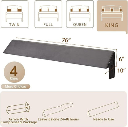 Bedluxe King Wedge Pillow Headboard (76"x10"x6"), Bed Wedge Pillow for Headboard, Foam Headboard Pillow, Bed Gap Filler King - Fill The Gap (0-7"), Mattress Gap Filler (Short Plush, 76"x10"x6")