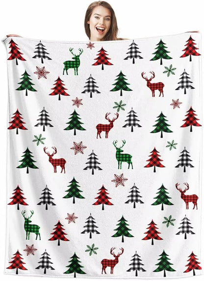 Christmas Tree Deer Flannel Throw Blanket Soft Plush for Couch Sofa Bed Christmas Home Decor 50x60