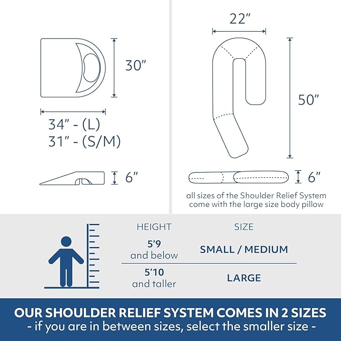MedCline Shoulder Relief System with Extra Cases, Bed Wedge Pillow for Shoulder Pain Relief and Therapeutic Body Pillow, Inclined Sleep Position with Arm Pocket, Large for 5'10" and Above