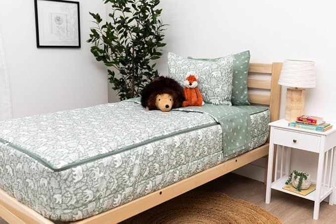 Beddy's Fantasy Woodland Girls Durable Zipper Bedding for Kids, Bed in a Bag, Green Sheets & Comforter with Animal & Woods Design, Includes Pillowcase & Pillow Sham Easy to Make & Wash