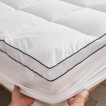 Mattress Pad Cover Pillow Top with Stretches to 18” Deep Pocket Fits Up to 8”-21” Cooling White Bed Topper (White-Thick, Twin)