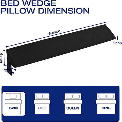 Twin Bed Wedge Pillow for Bed Gap Filler/Headboard Gap Black Long Triangle Corner Pillows with Pockets,Dense Foam,Pillow Prevents Stuff Drops,Between Twin Frames and Mattress Home Beds Accessories