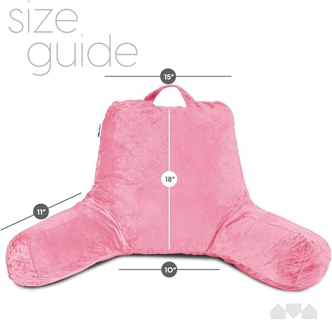 Milliard Reading Pillow with Arms, Pink, Cozy Shredded Memory Foam Back Pillow for Bed Sitting Up - Sit Up Backrest Support for Reading & Rest Bed - Washable Cover, Adjustable Comfort, CertiPUR