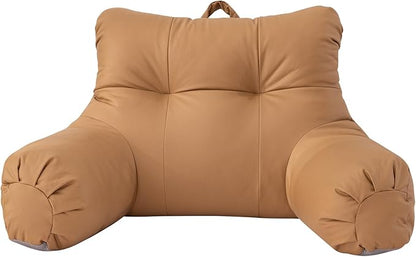 A Nice Night Faux Leather Reading Pillow for All Season,Wedge Bedrest Pillow Backrest with Arms Back Support for Sitting Up in Bed/Couch,Coral