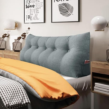 Wedge Headboard Pillow Dorm Room Reading Pillow Back Support for Sitting Up in Bed Bolster Lumbar Cushion Body Positioning Bedrest Gifts for Mom Cotton Linen 59in Gray Queen