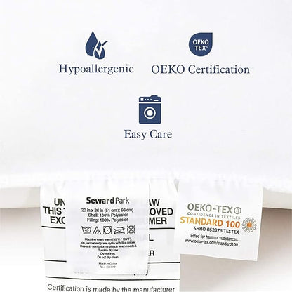 Seward Park Bed Pillow King Size Set of 2, Shams Insert 20 x 36 inch, Down Alternative Cooling Pillows for Stomach, Side or Back Sleeper