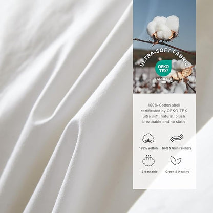 Royoliving Premium Feathers Down Comforter 100% Cotton Cover Duvet Insert with Corner Tabs (White, King All Season)