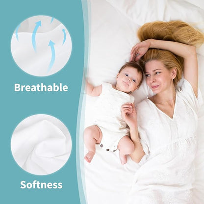 Full Size Mattress Protector- Washable Mattress Cover Fitted Bed Pad Noiseless Plastic Protection Up to 18” Allergy Mattress Protector Soft&Breathable（White）