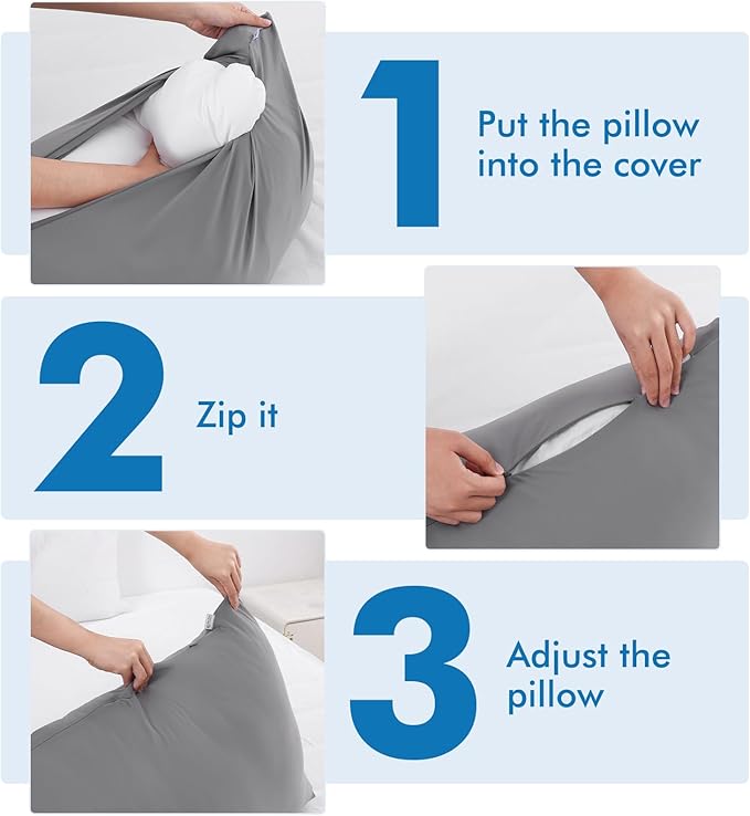 Avolare Cooling Body Pillow Pillowcase, Arc-Chill Q-max>0.5 Body Pillow Cover for Hair Skin and Hot Sleepers, Soft Silky 20" x 54" Summer Long Pillow Cover with Zipper 1 Pack - Grey