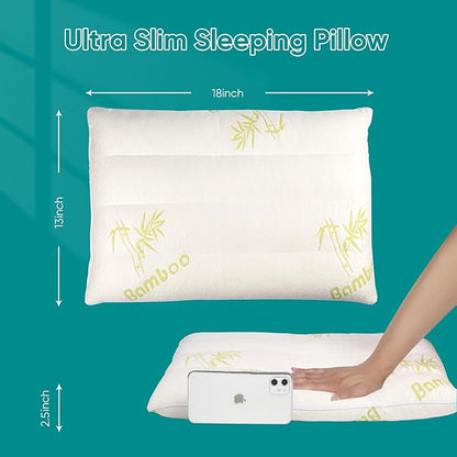 MINUPWELL Ultra Flat Small Pillow for Sleeping, 18x13 in Small Pillow for Travel 7D High Support 2.5 inch Height Ultra Thin Mini Pillows - Rayon Derived from Bamboo